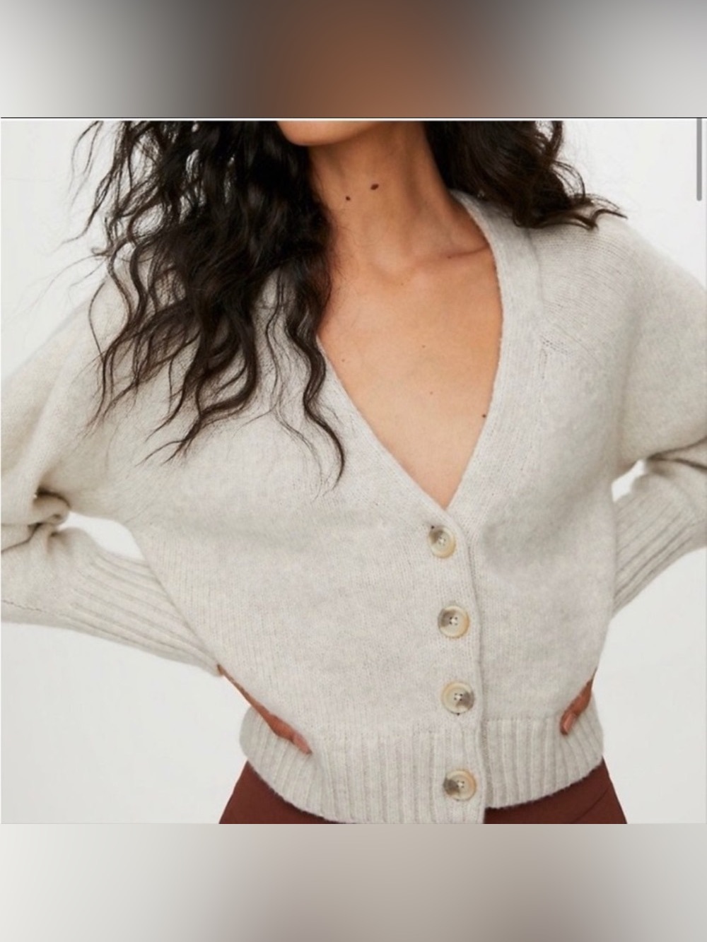 Wilfred Poesy Cardigan Aritzia Oatmeal Wool Cashmere Cropped V-Neck Size XXS